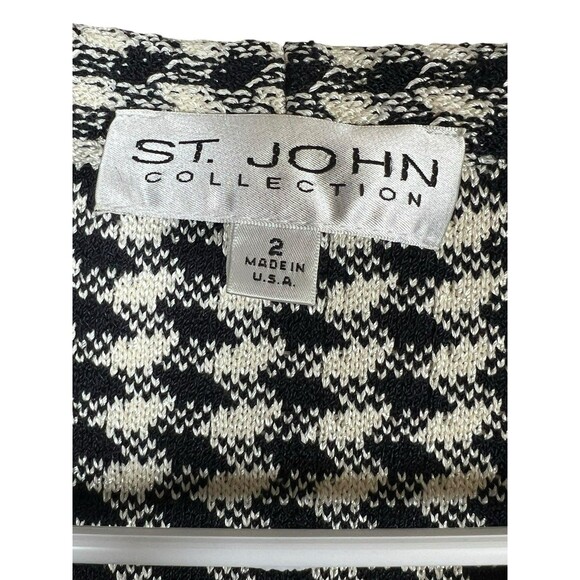 St. John Collection Houndstooth Knit Jacket Old Money Tweed Blazer Black White 2 - Picture 6 of 12